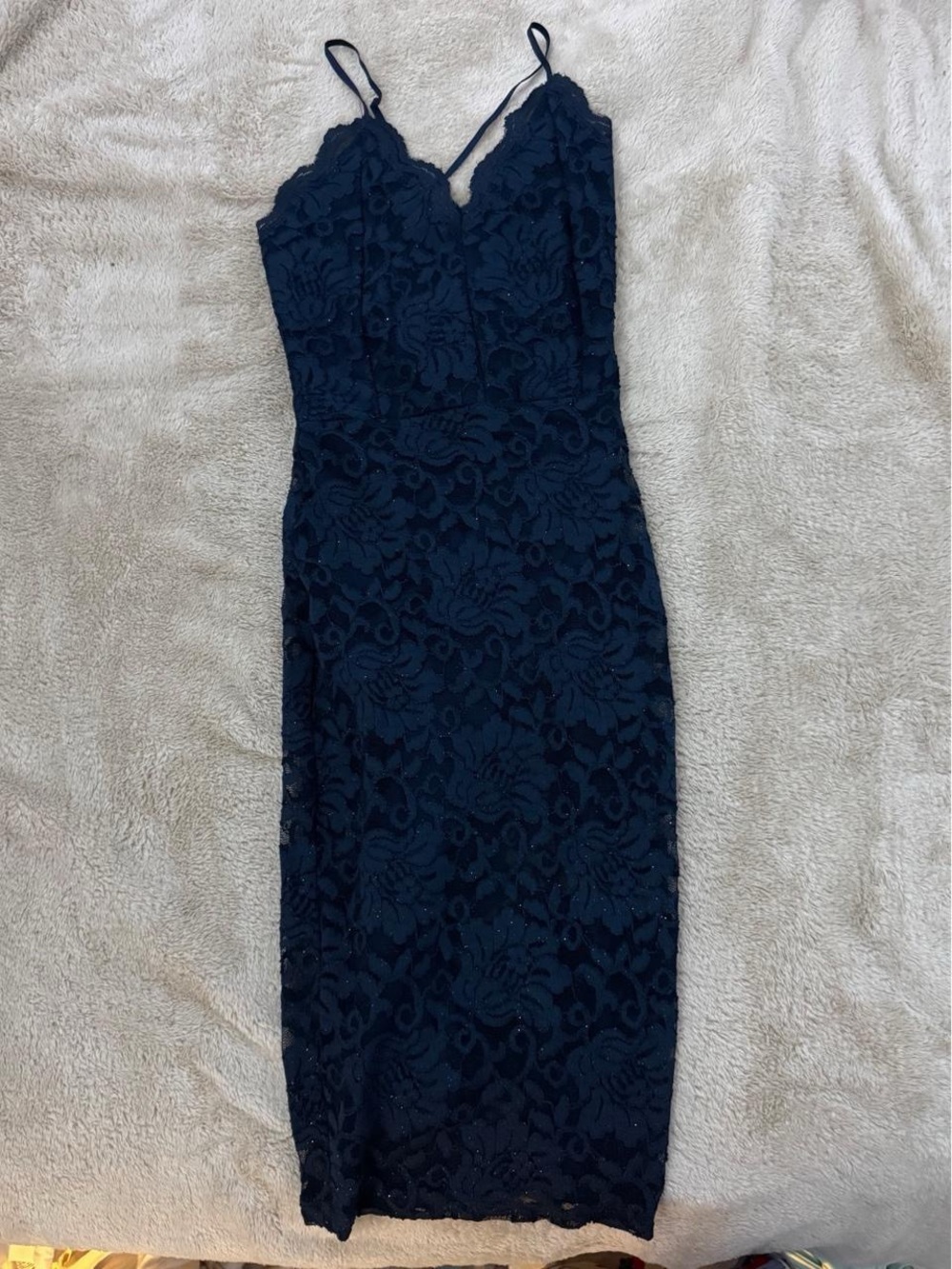 Windsor Navy Lace Spaghetti-Strap Midi Dress